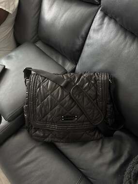 Vera Bradley Black Nylon Quilted Messenger Baby Diaper Bag with Houndstooth Lini